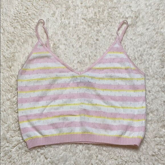 Forever 21 pink/white/yellow crop top size Medium - Picture 1 of 5